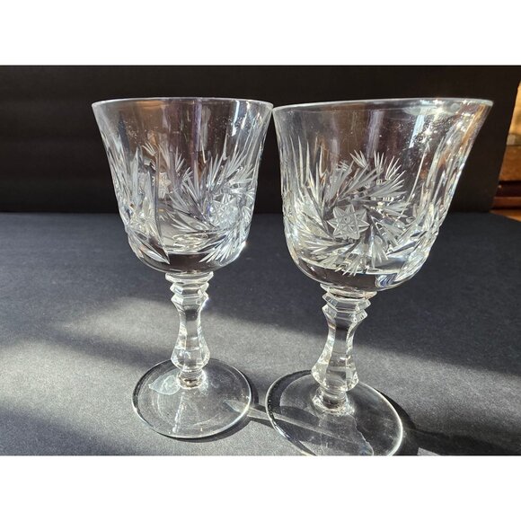 Vintage Crystal Cordial Glasses Set Of 2 With Starburst Etching - Picture 5 of 8